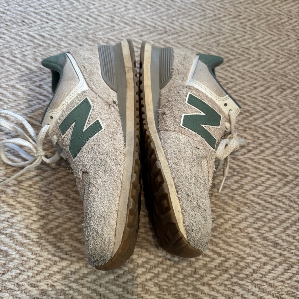 New Balance 574 Calcium New Spruce Cream and Green Tennis Shoes | Size 10 - Picture 3 of 7